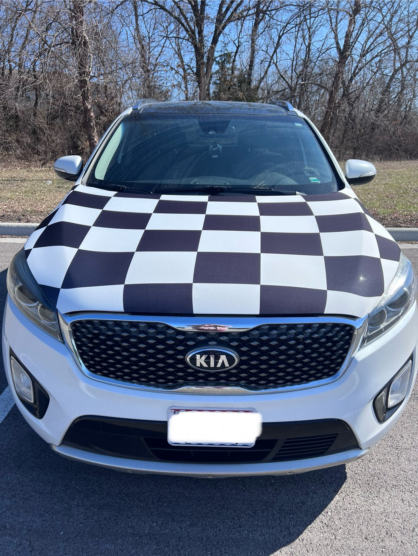 Black and White Checkered Car Hood Cover