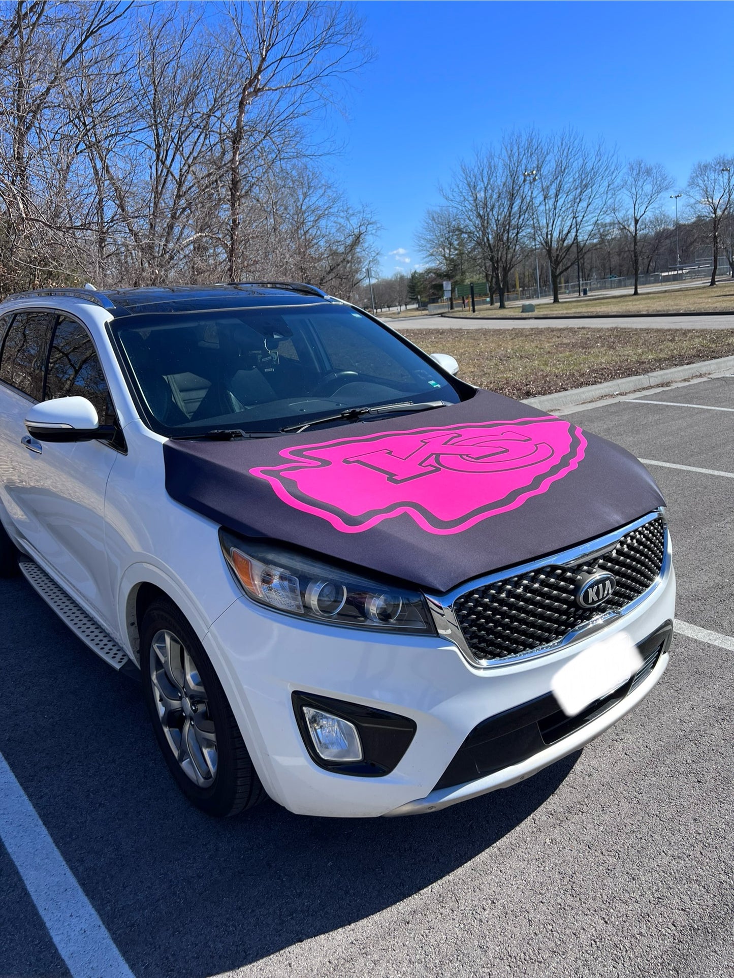 Pink and Black Chiefs Arrowhead Car Hood Cover