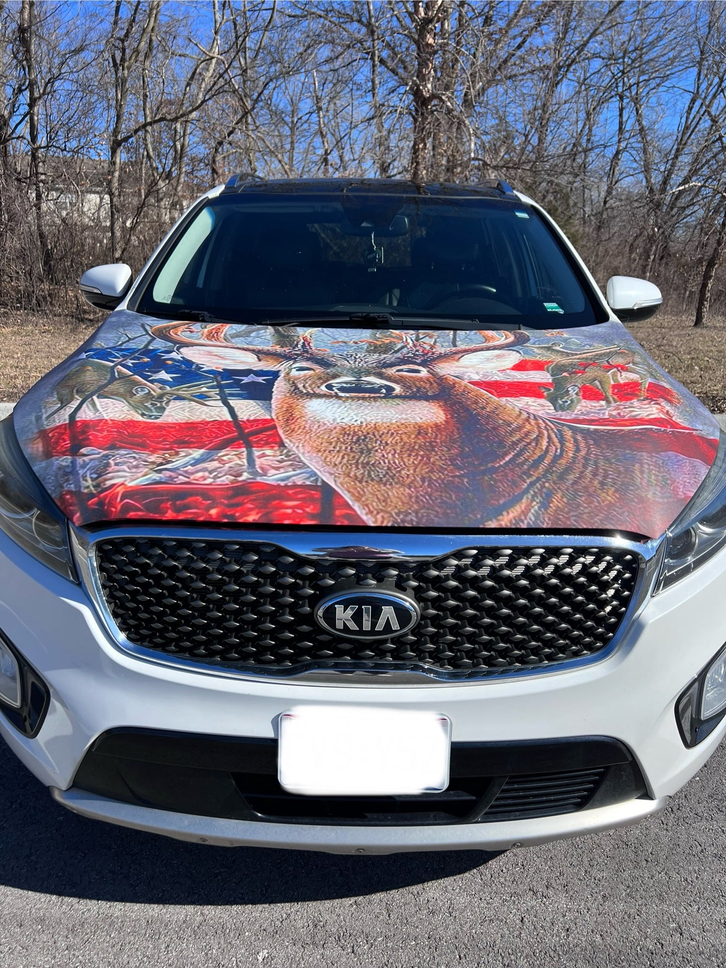 Buck Deer American Flag Car Hood Cover