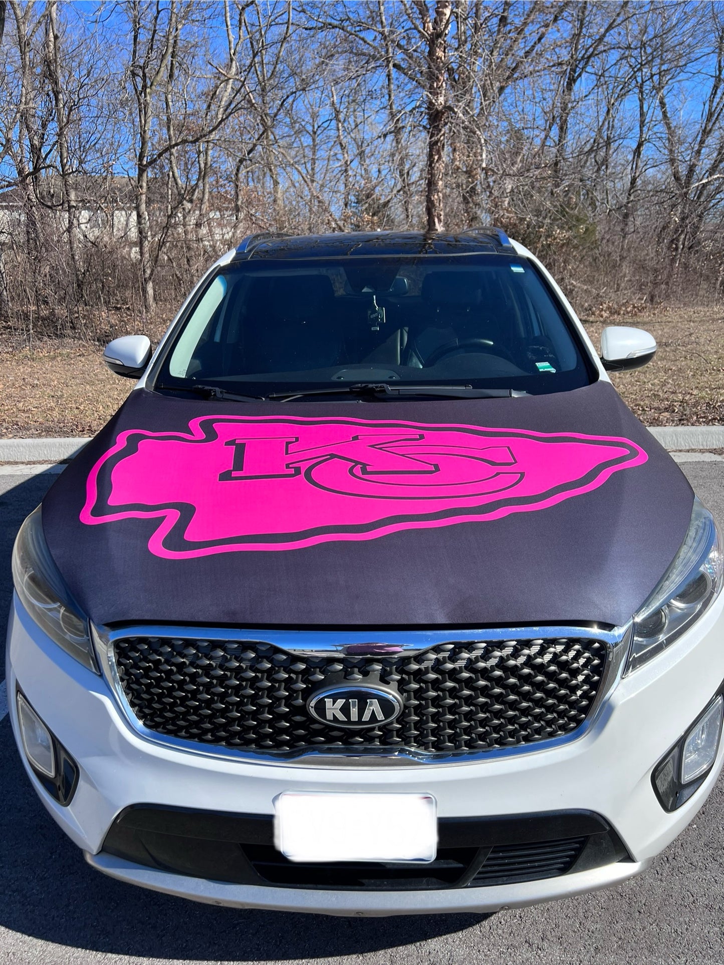 Pink and Black Chiefs Arrowhead Car Hood Cover