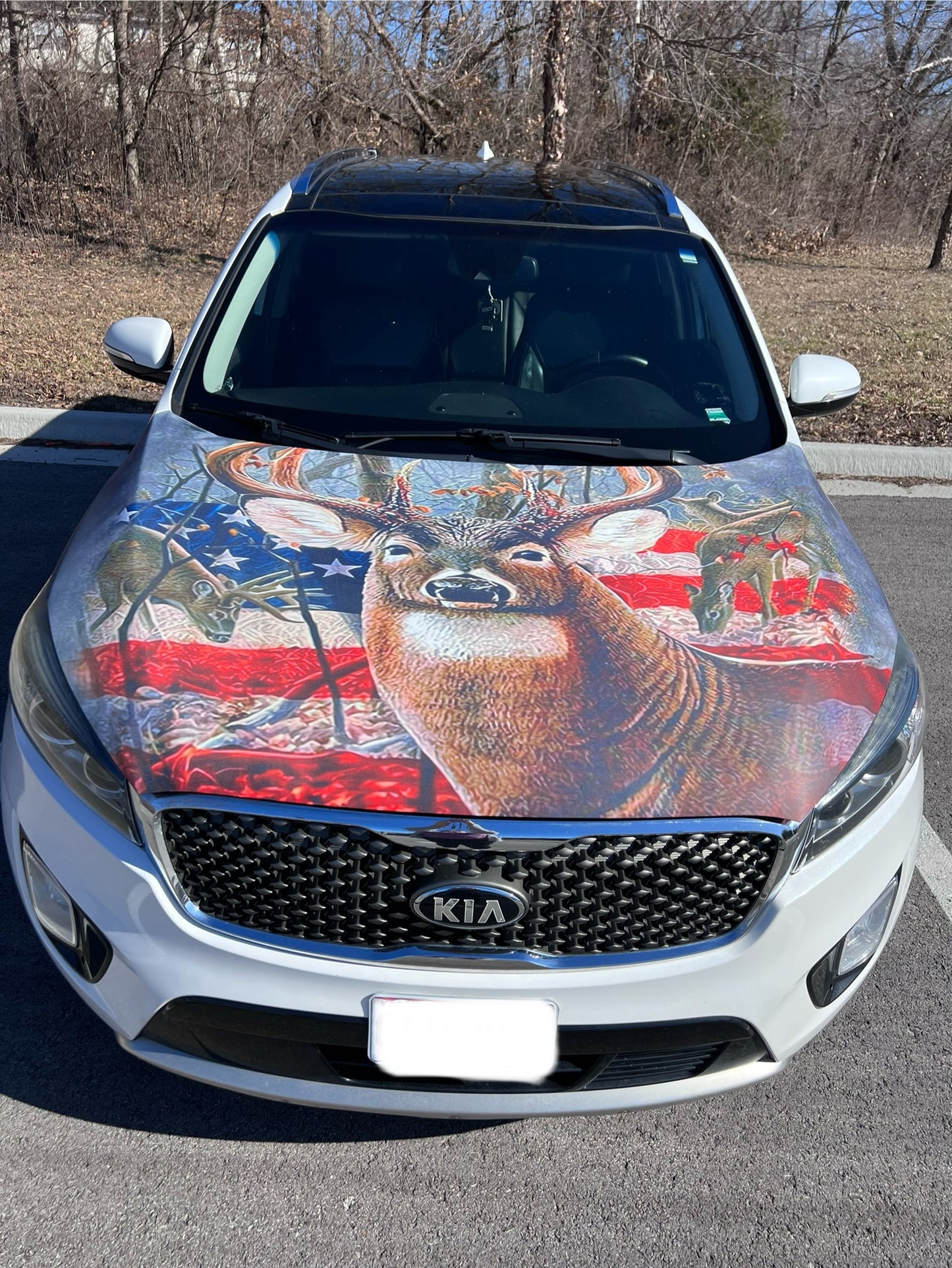 Buck Deer American Flag Car Hood Cover