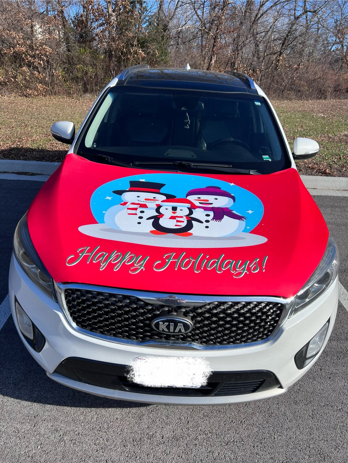 Happy Holidays Snow Globe Car Hood Cover