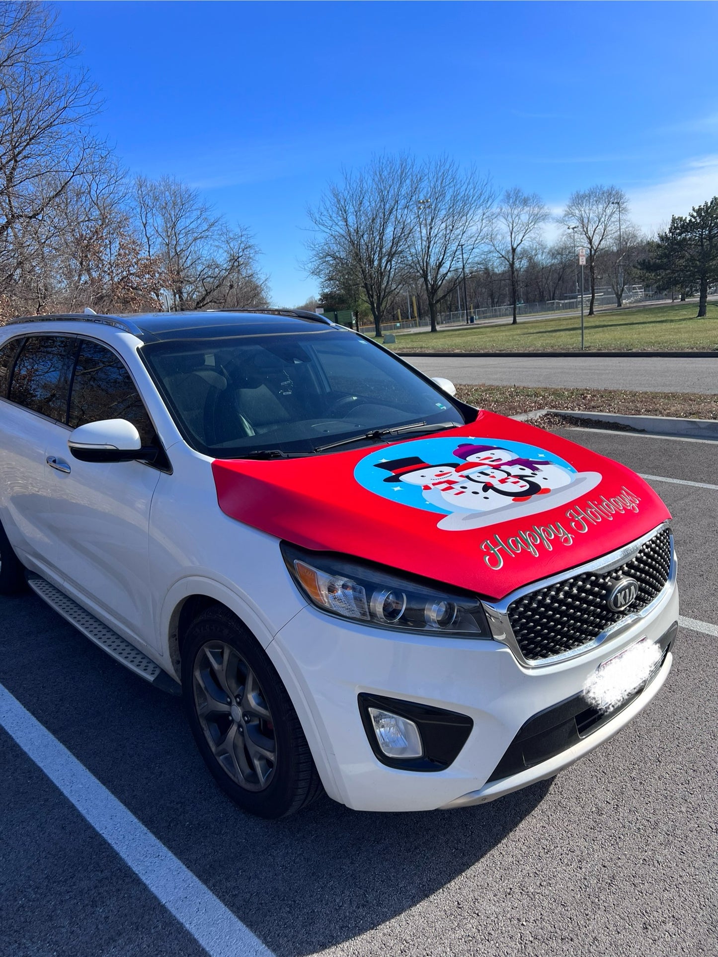 Happy Holidays Snow Globe Car Hood Cover