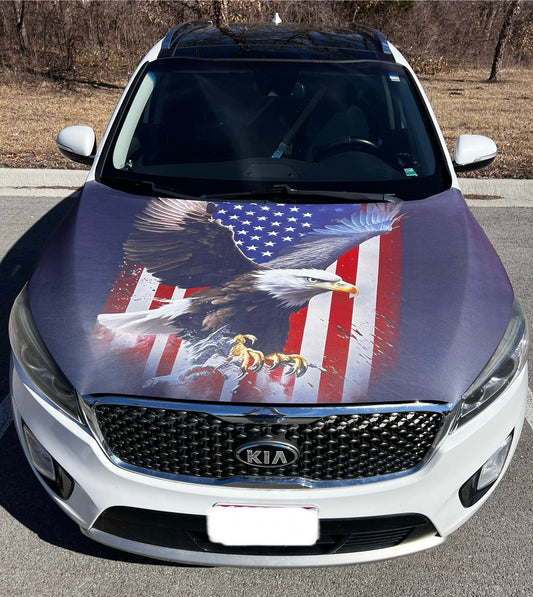 American Flag & Eagle Car Hood Cover