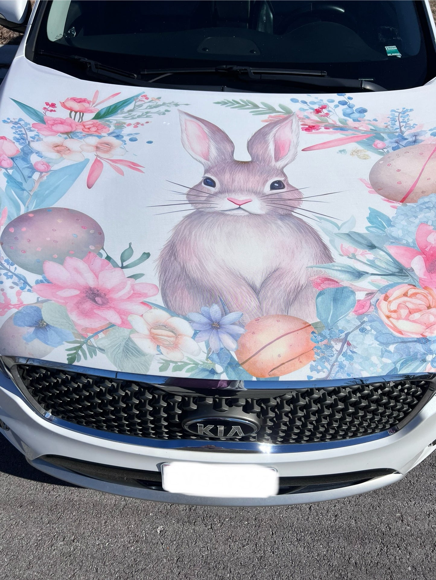 Floral Easter Bunny Car Hood Cover