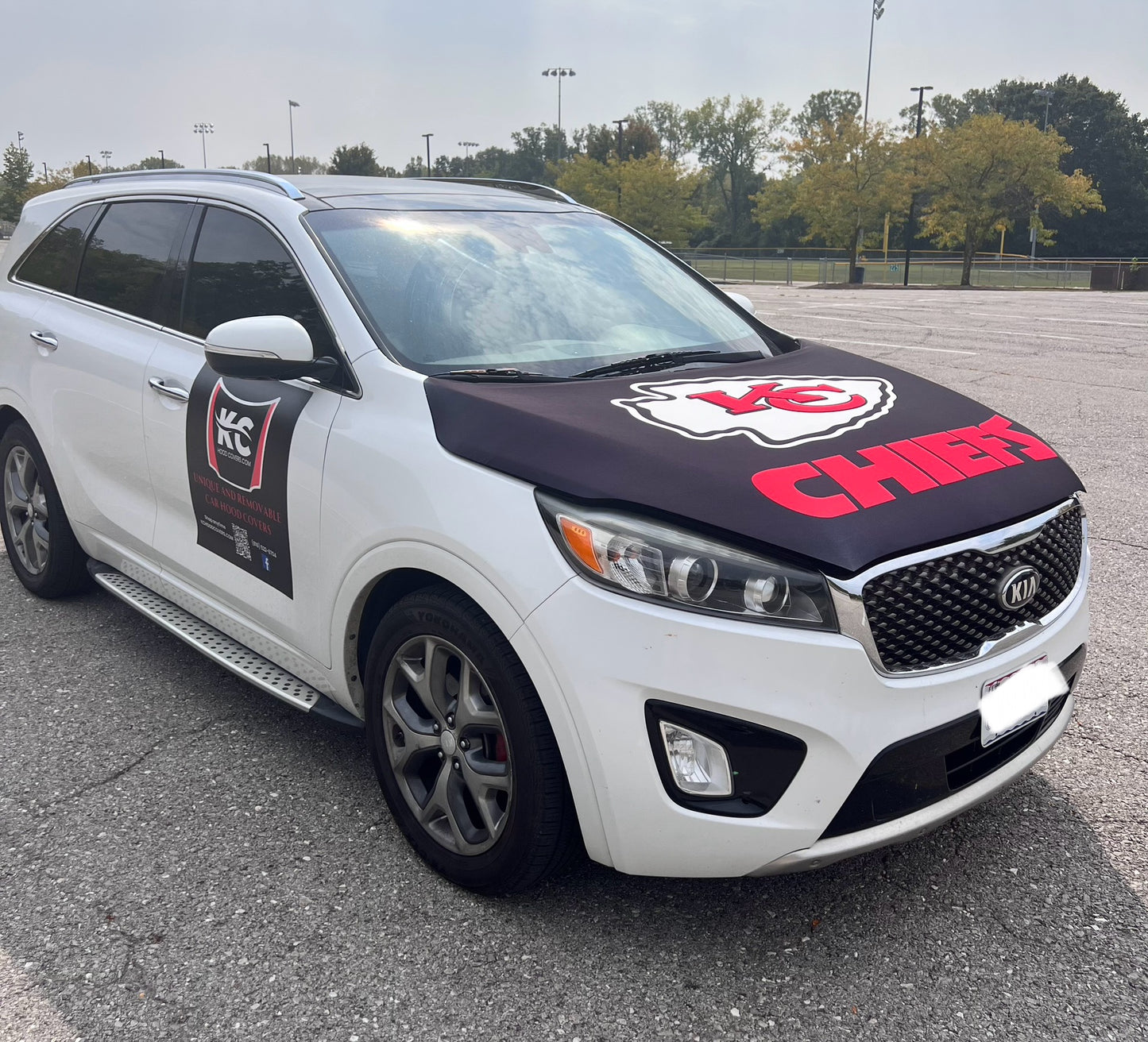 Red, White and Black Chiefs Car Hood Cover