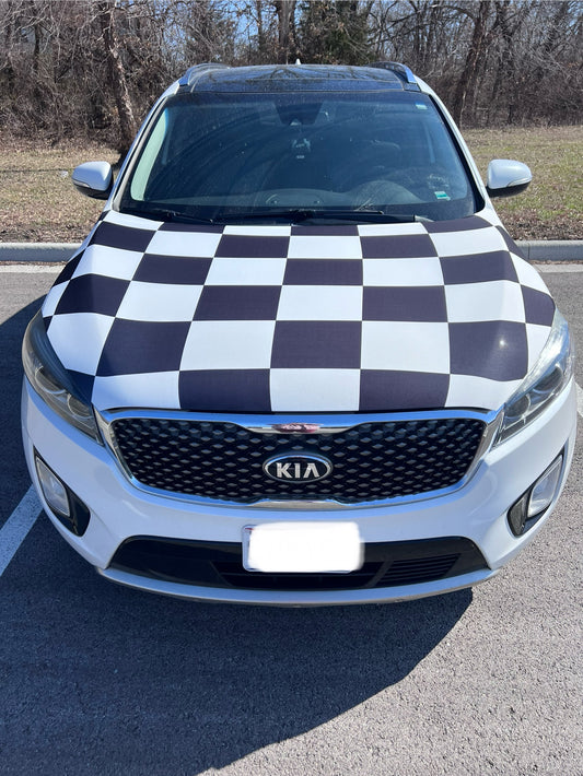 Black and White Checkered Car Hood Cover