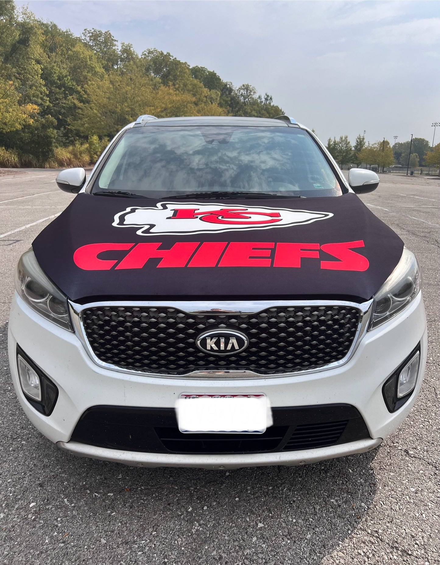 Red, White and Black Chiefs Car Hood Cover