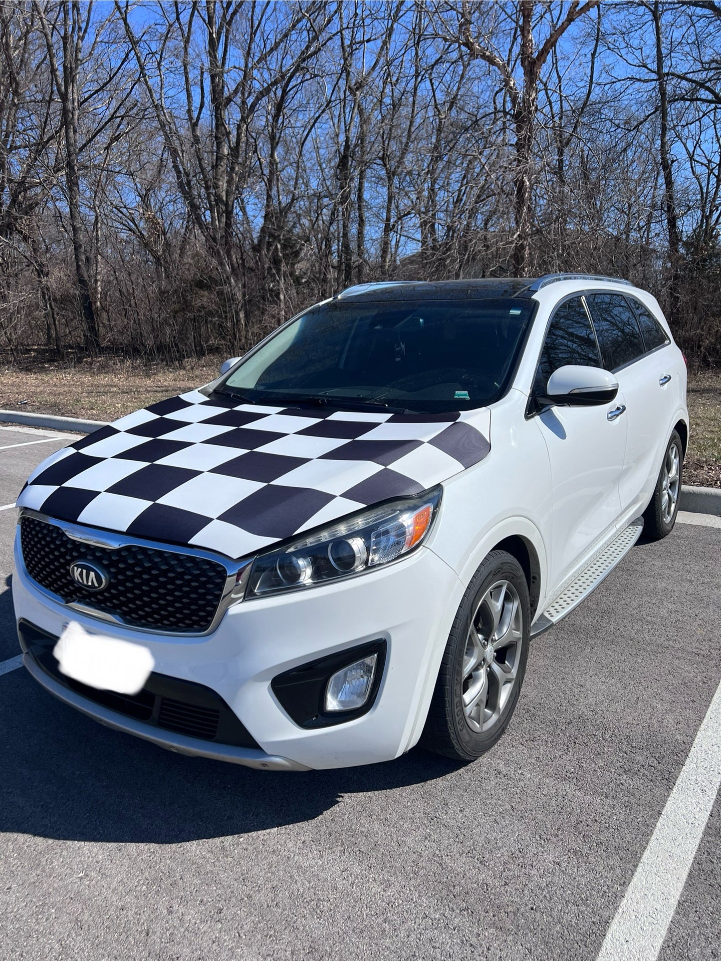 Black and White Checkered Car Hood Cover