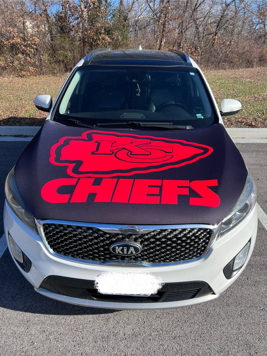 Black and Red Chiefs Car Hood Cover